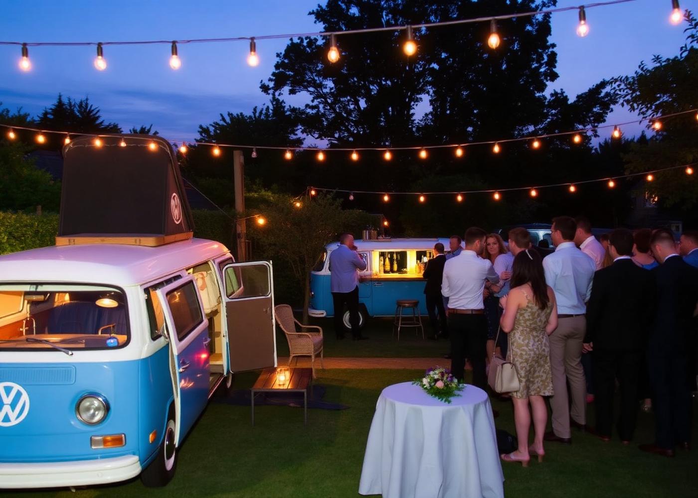 Wedding evening with VW bar and string lights